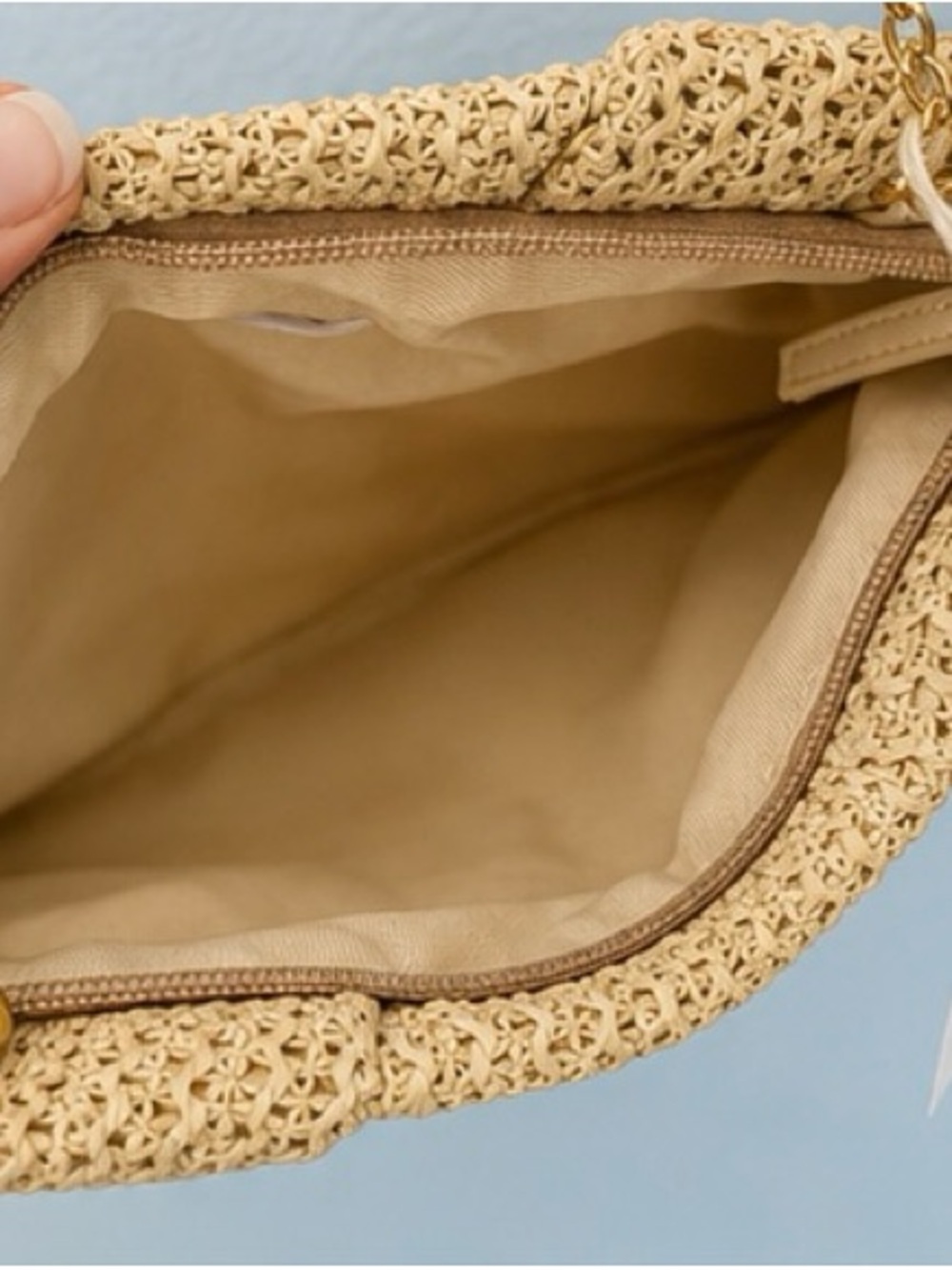 NWT Capittana Straw Clutch Crossbody Bag Gold Chain Beach Resort Natural - Picture 4 of 6